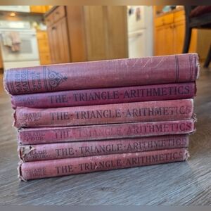 Lot of 6 Vintage Hardcover Red Books, 1935 The Triangle Arithmetics grades 3-7